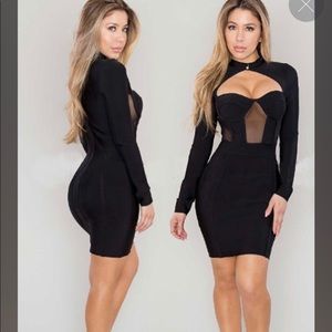 Black Long Sleeves Padded Bodycon Dres